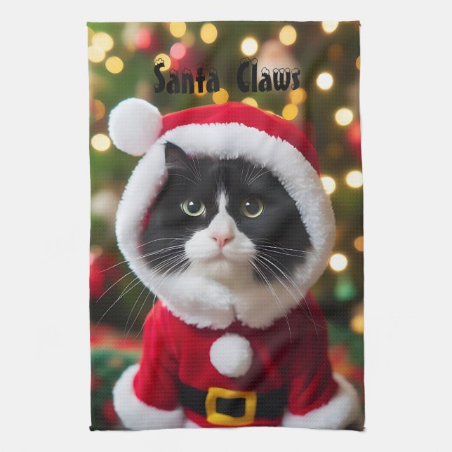 Customisable Christmas Santa Claws Tea Towel (Vertical)