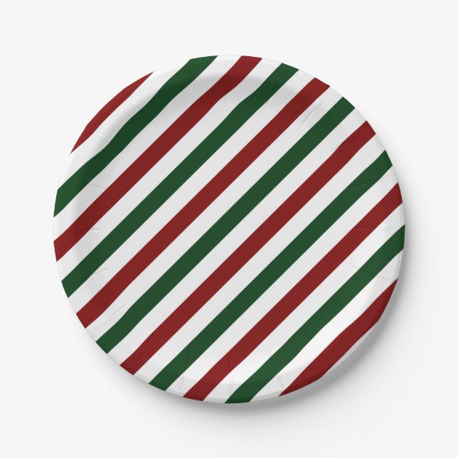 Customisable Christmas Stripes Paper Plate (Front)