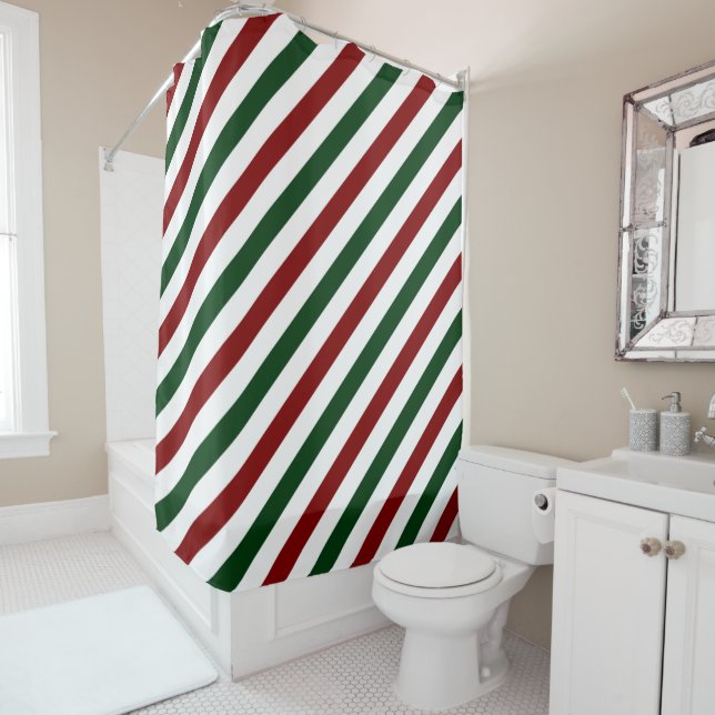 Customisable Christmas Stripes Shower Curtain (In Situ)
