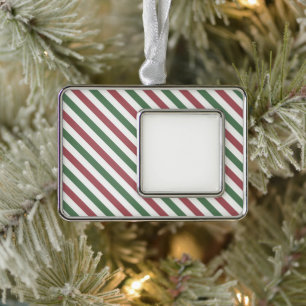 Customisable Christmas Stripes Silver Plated Framed Ornament
