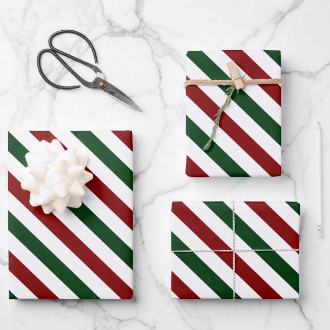 Customisable Christmas Stripes Wrapping Paper Sheet (Front)