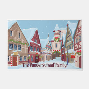 Customisable Christmas Town Winter Holiday Scene Doormat