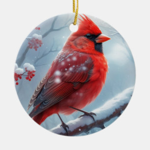 Customisable Christmas Winter Cardinal Ornaments, Ceramic Ornament