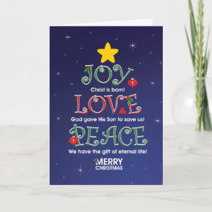 Customisable ChristmasCard  Joy Love and Peace Holiday Card
