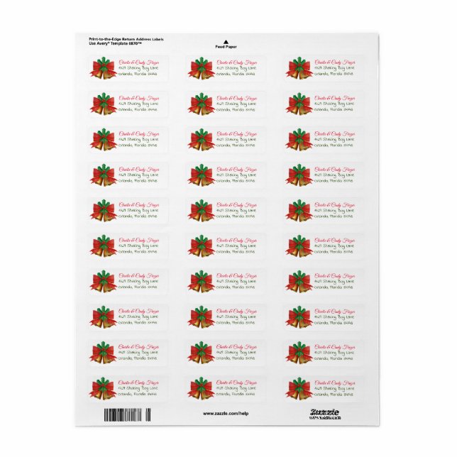 Customisable Christmass Bells Address Label Return Address Label (Full Sheet)
