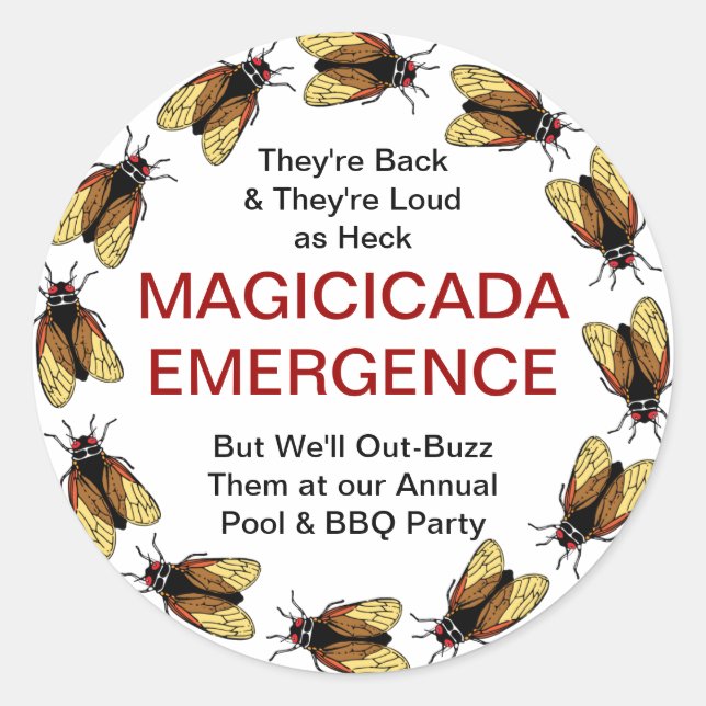 Customisable Cicada / Magicicada Emergence Party Classic Round Sticker (Front)