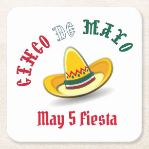 Customisable Cinco de Mayo May 5 Fiesta Square Paper Coaster
