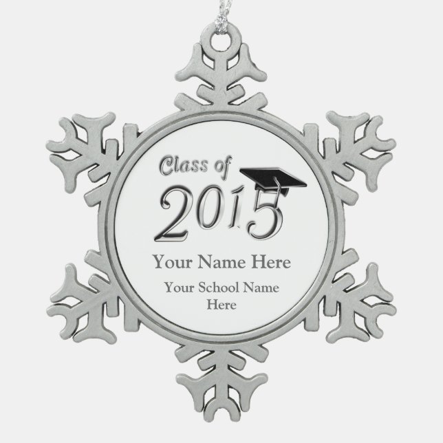 Customisable Class of 2015 Snowflake Pewter Christmas Ornament (Front)