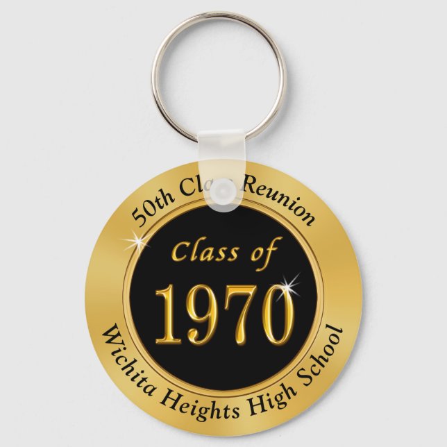 Customisable Class Reunion Key Rings Black, Gold (Front)