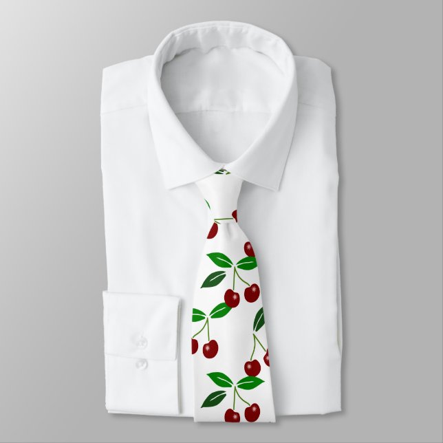 Customisable Classic Cherry Fruit and Leaf Tie (Tied)