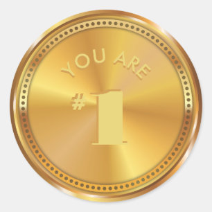 Customisable Classic Gold Medal. You are Number 1! Round Sticker