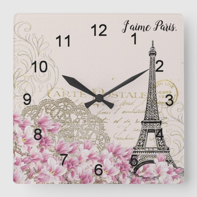 Customisable Classic Paris Motif  Square Wall Clock (Front)