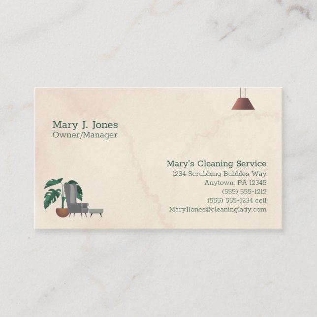 Customisable Cleaning Service Home Eight Line Business Card (Front)