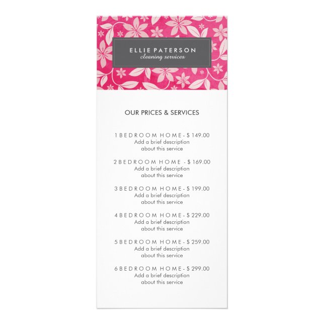 Customisable Cleaning Service Menu Rack Card (Front)