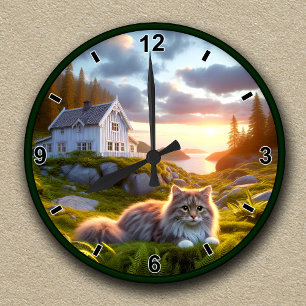 Customisable Clock With a Norwegian Forest Cat
