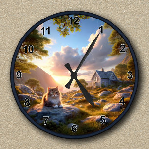 Customisable Clock With a Norwegian Forest Cat