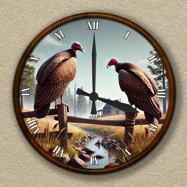 Customisable Clock with Vultures on a Fence (Creator Uploaded)