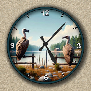 Customisable Clock with Vultures on a Fence