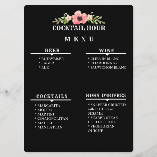 Customisable COCKTAIL HOUR MENU (Front)