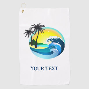 Customisable coconut trees blue waves tropical golf towel