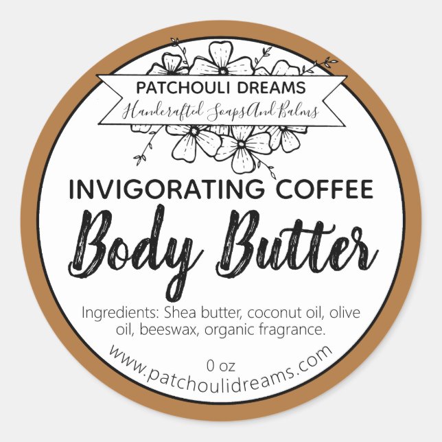 Customisable Coffee Body Butter Label Handmade (Front)