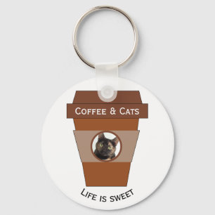 Customisable Coffee & Cats - Life is Sweet Key Ring