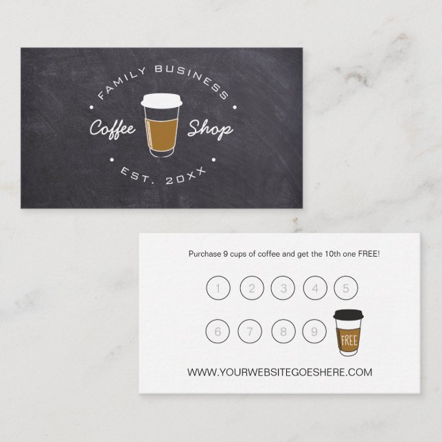Customisable coffee shop business logo chalkboard  loyalty card (Front/Back)