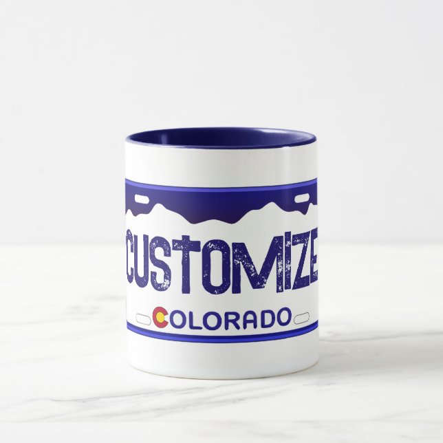 Customisable Colorado blue license plate mug (Center)