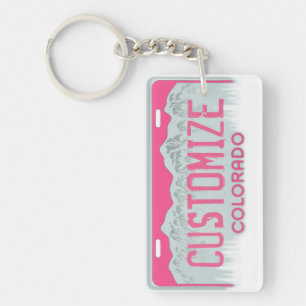 Customisable Colorado license plate pink keychain