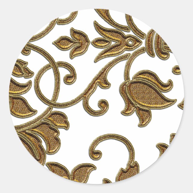 Customisable Colour Gold Damask Classic Round Sticker (Front)