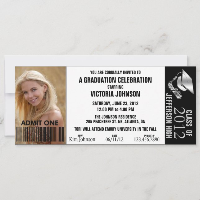 Customisable Colour Graduation Admission Ticket Invitation (Front)