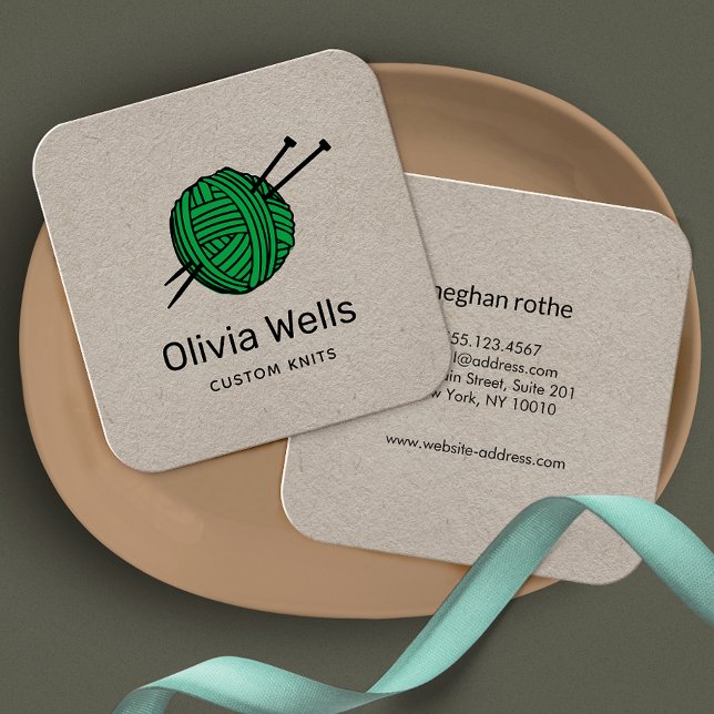 Customisable Colour Knitters Knitting Crochet Ball Square Business Card (Creator Uploaded)