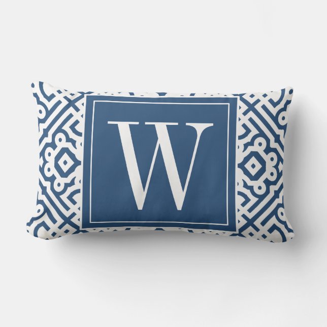 Customisable Colour! Modern Labyrinth Monogram Lumbar Cushion (Front)