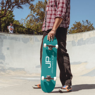 Customisable Colour Monogram Name Teal Template Skateboard