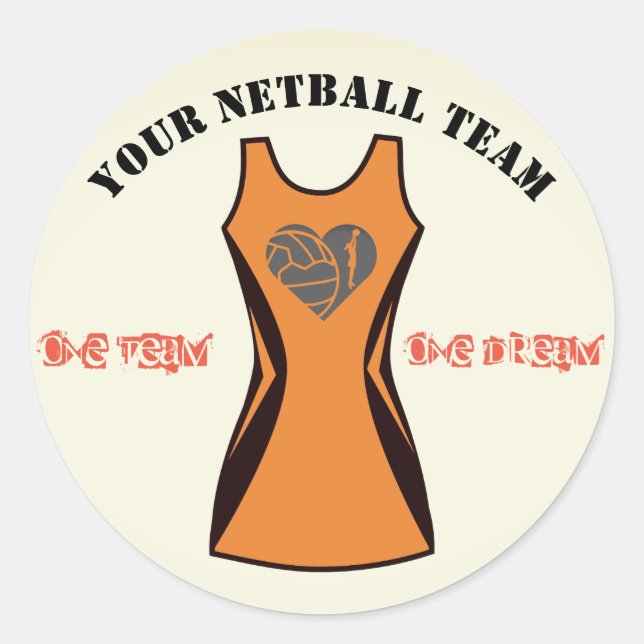Customisable Colour Personalised Netball Team Classic Round Sticker (Front)