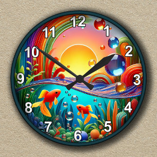 Customisable Colourful Abstract Aquarium  Round Clock