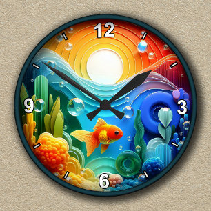 Customisable Colourful Abstract Aquarium Round Clock