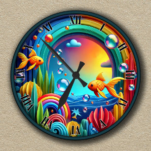 Customisable Colourful Abstract Aquarium  Round Clock