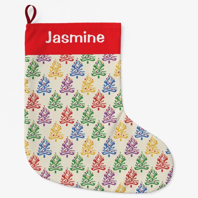 Customisable Colourful Christmas Tree Large Christmas Stocking (Front)