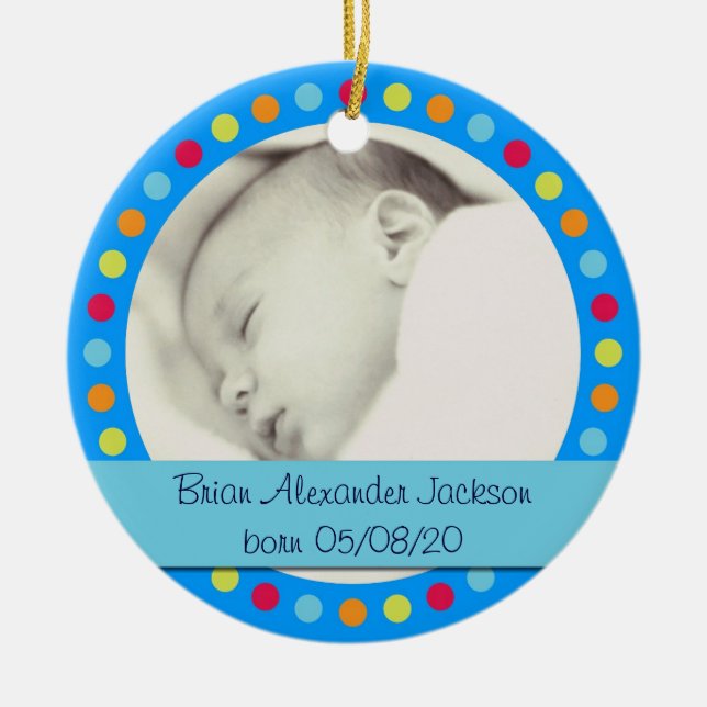 Customisable colourful dots photo frame ornament (Front)