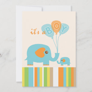 Customisable colourful elephant baby boy shower invitation