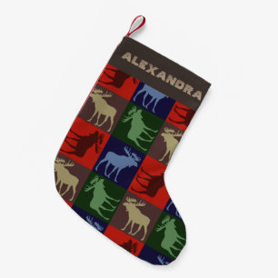 Customisable colourful moose Christmas stocking