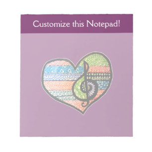 Customisable Colourful Music Lovers Heart Notepad