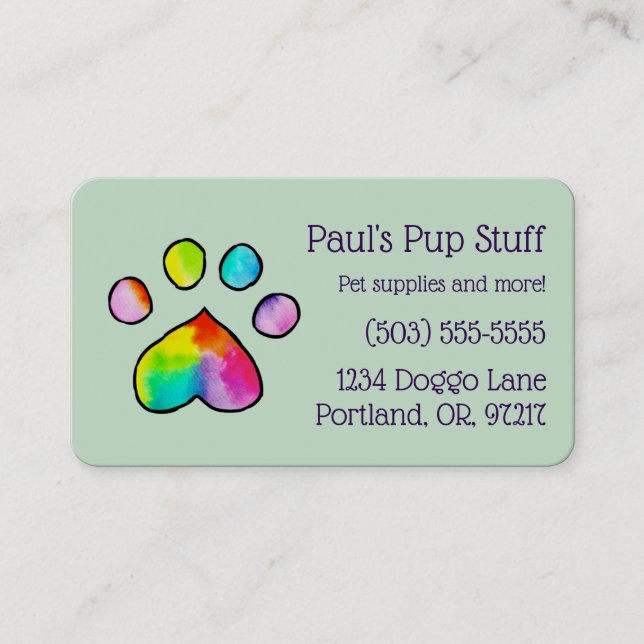 Customisable Colourful Paw Print Business Card (Front)
