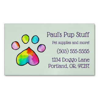 Customisable Colourful Paw Print Magnetic Business Card
