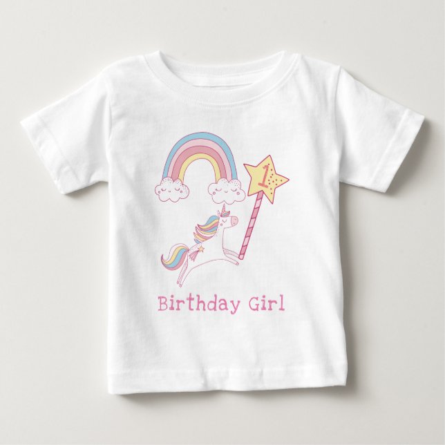 Customisable Colourful Unicorn Magic Wand Birthday Baby T-Shirt (Front)