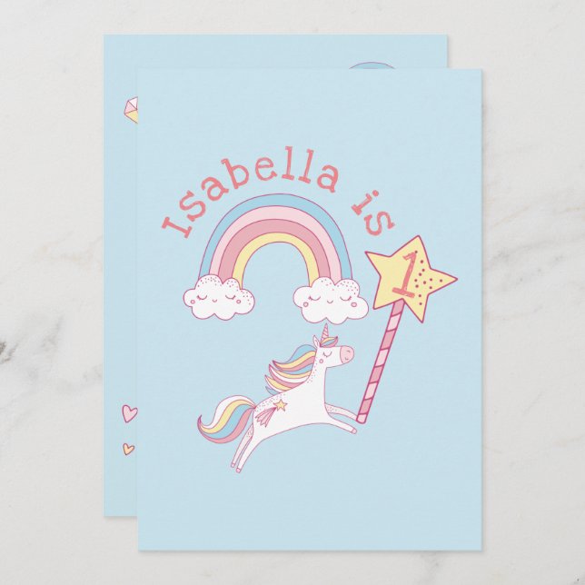 Customisable Colourful Unicorn Magic Wand Birthday Invitation (Front/Back)