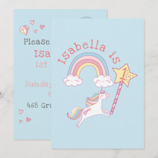 Customisable Colourful Unicorn Magic Wand Birthday Invitation