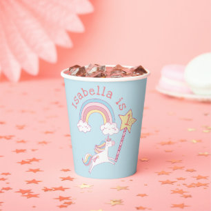 Customisable Colourful Unicorn Magic Wand Birthday Paper Cups