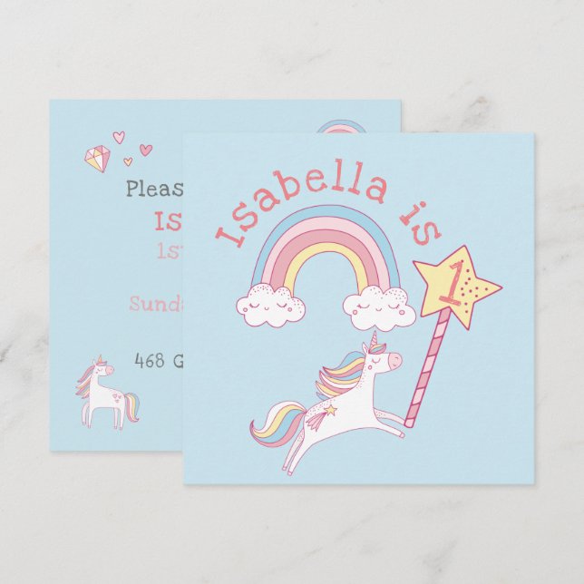 Customisable Colourful Unicorn Magic Wand Birthday Thank You Card (Front/Back)